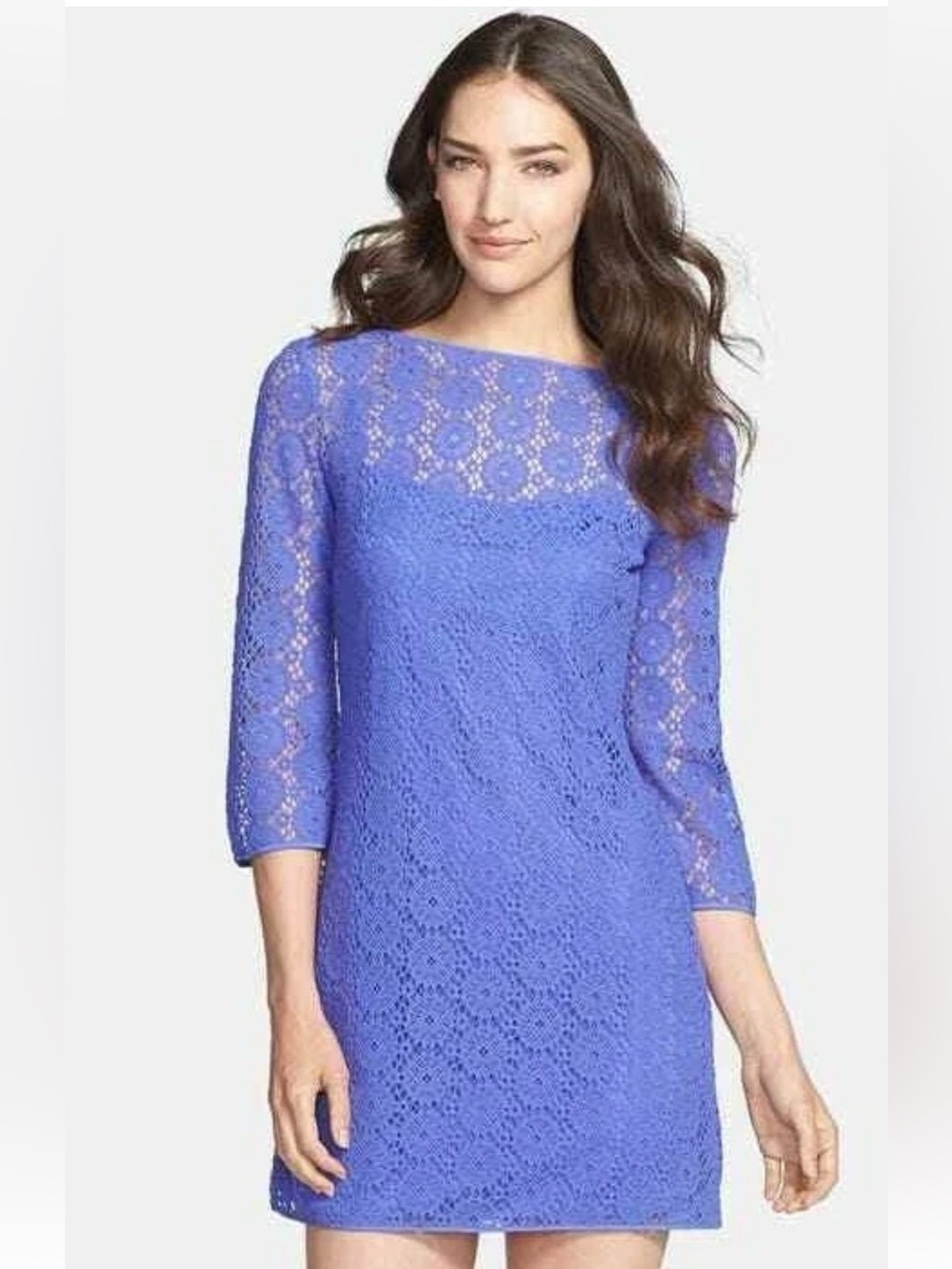 Lilly Pulitzer Topanga Iris Blue Breakers Crochet Knit Lace Tunic Dress XS